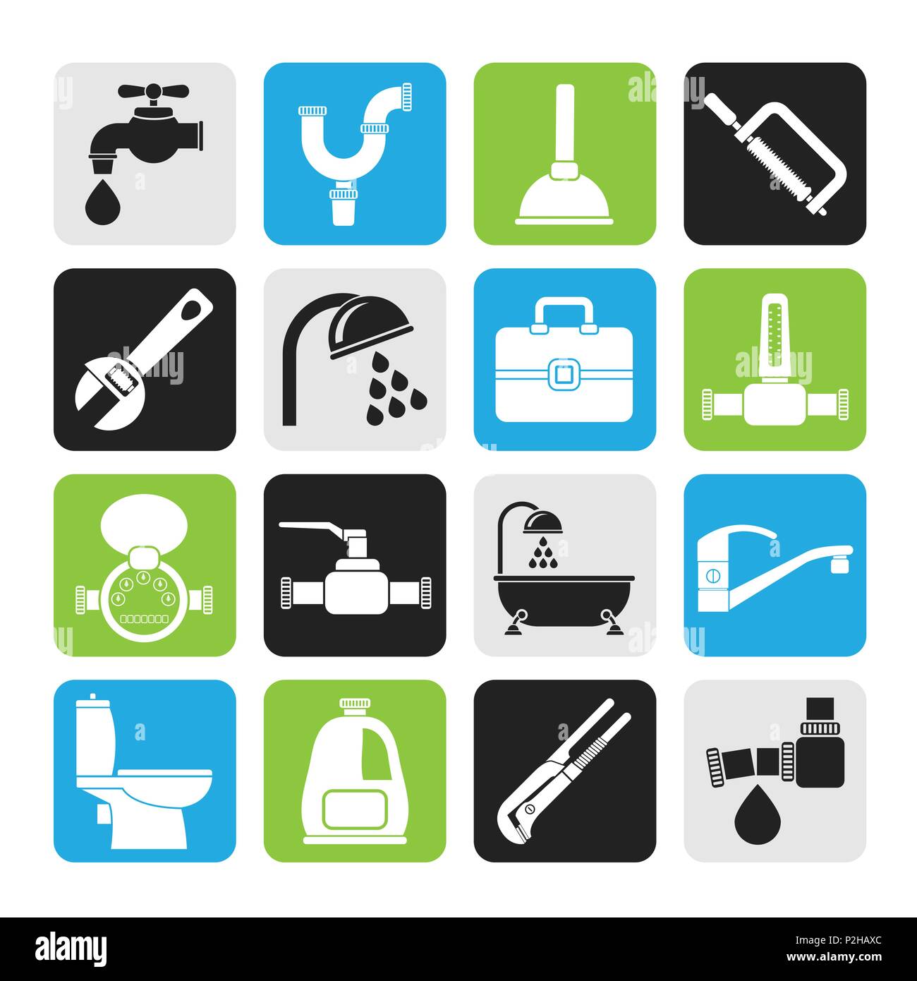 Silhouette plumbing objects and tools icons - vector icon set Stock ...