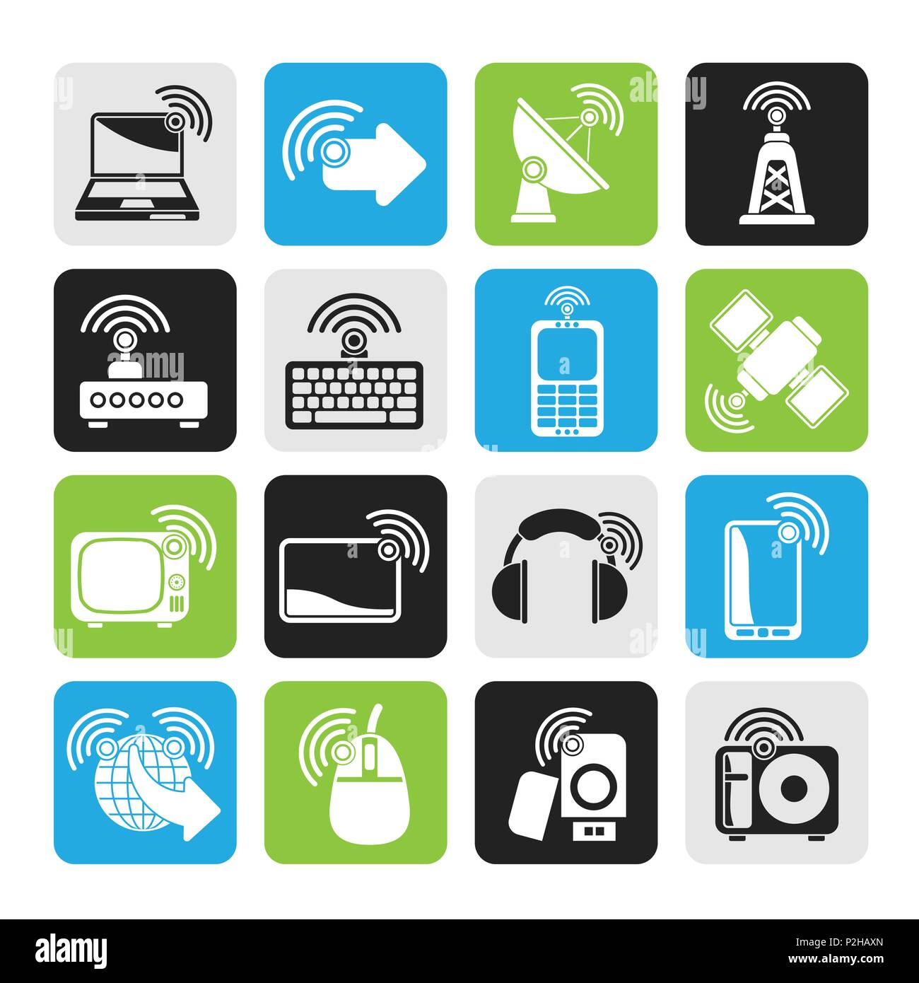 Silhouette wireless and technology icons - vector icon set Stock Vector ...