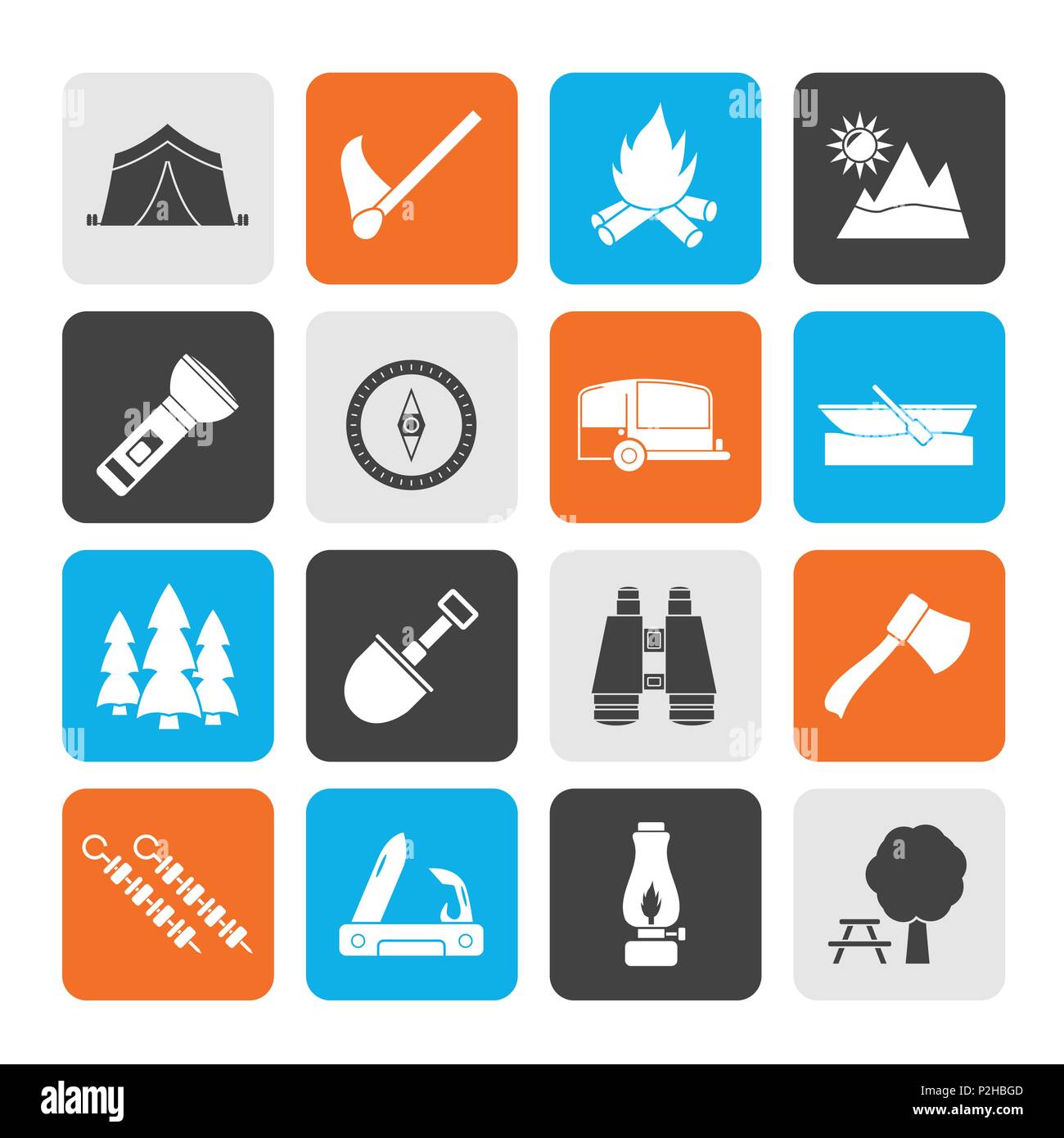 Silhouette Camping, travel and Tourism icons - vector icon set Stock ...
