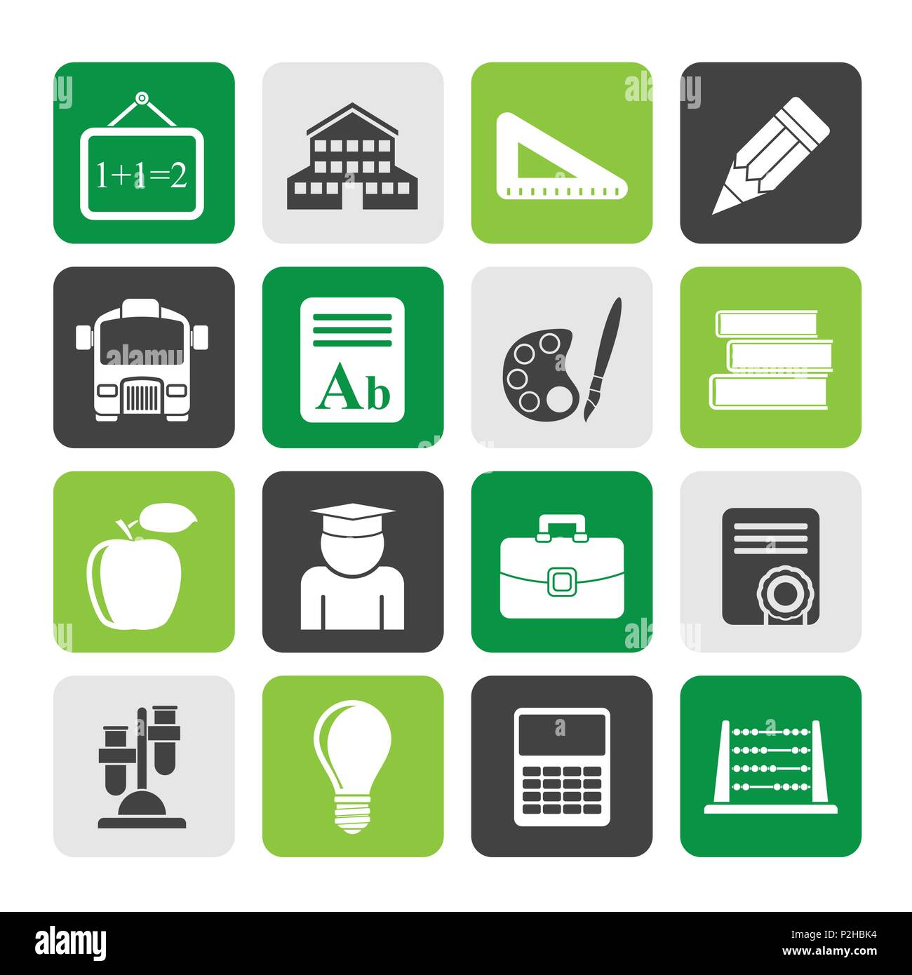 Silhouette school and education icons - vector icon set Stock Vector