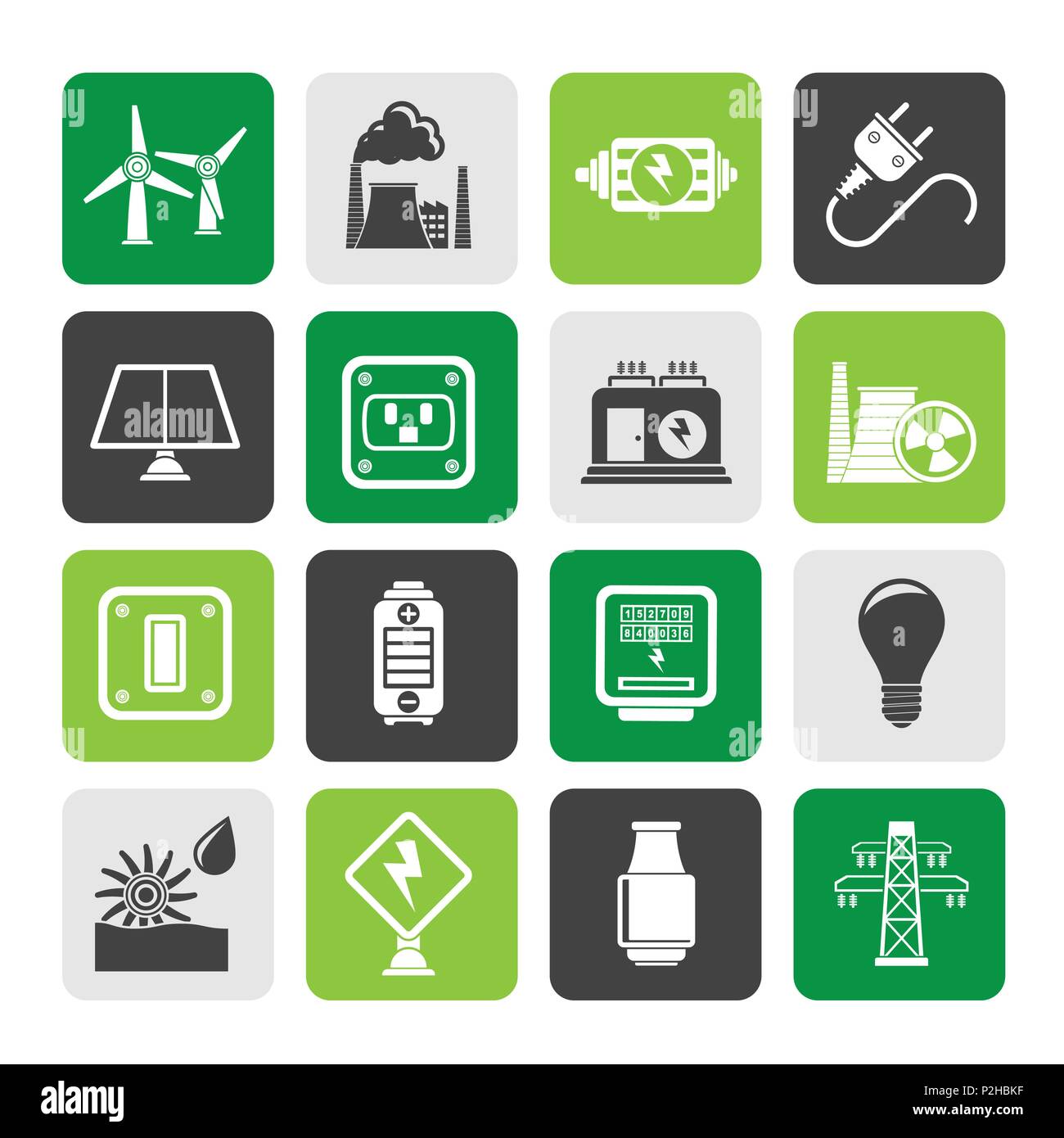 Silhouette electricity, power and energy icons - vector icon set Stock ...