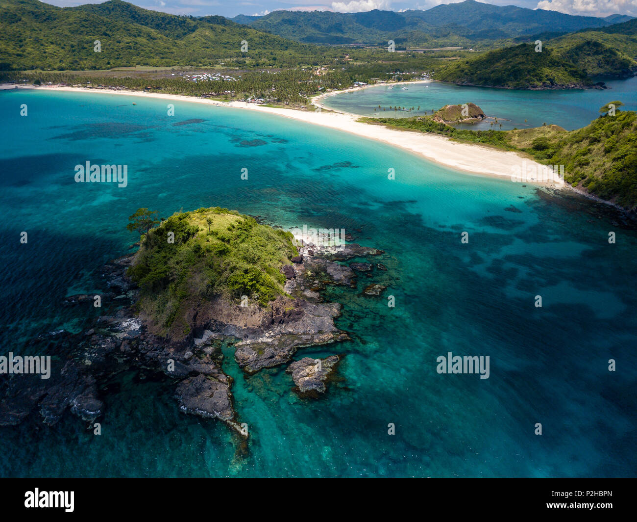 Aerial drone view of Nacpan Beach on Palawan Island in the Philippines Stock Photo