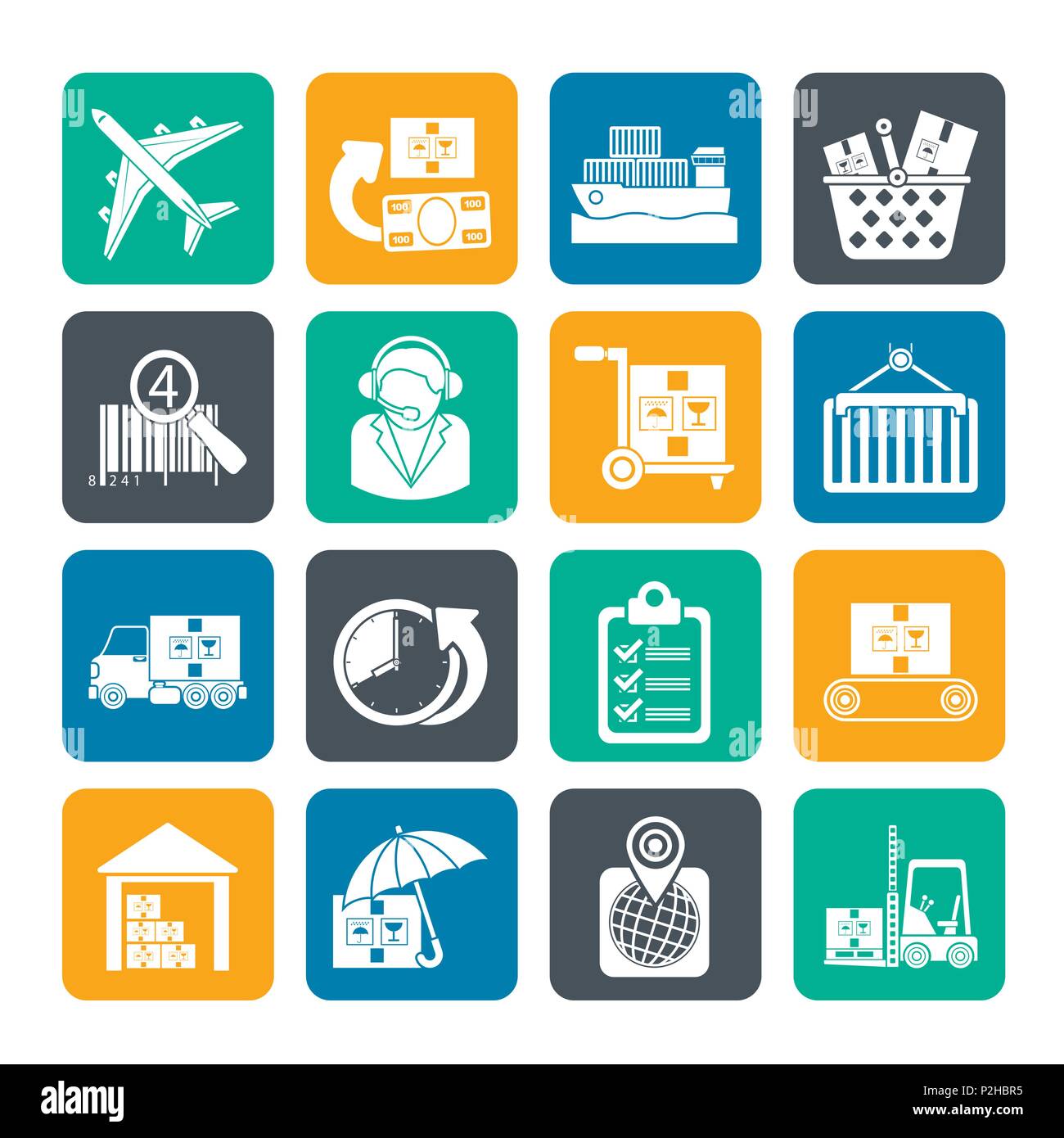 Silhouette Cargo, logistic and shipping icons - vector icon set Stock ...