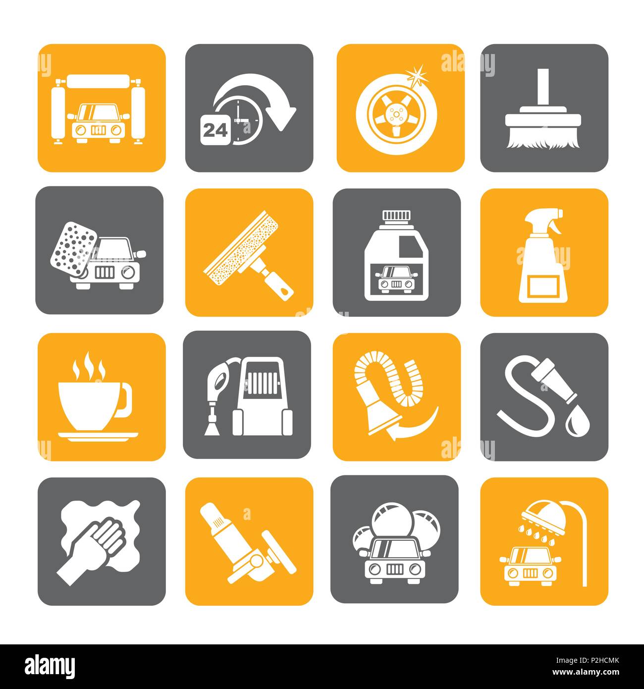 Silhouette car wash objects and icons - vector icon set Stock Vector ...