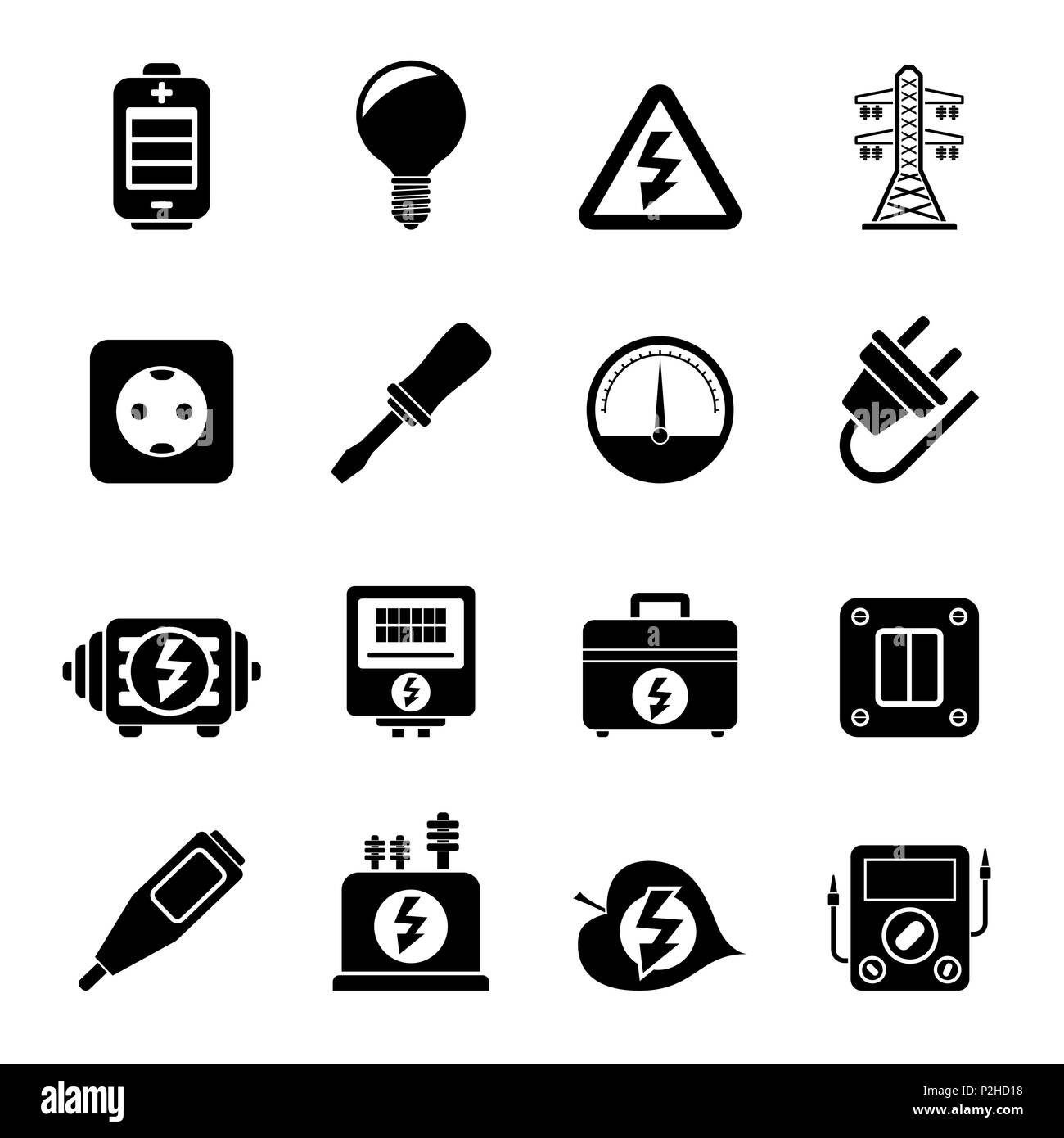 Silhouette Electricity, power and energy icons - vector icon set Stock Vector