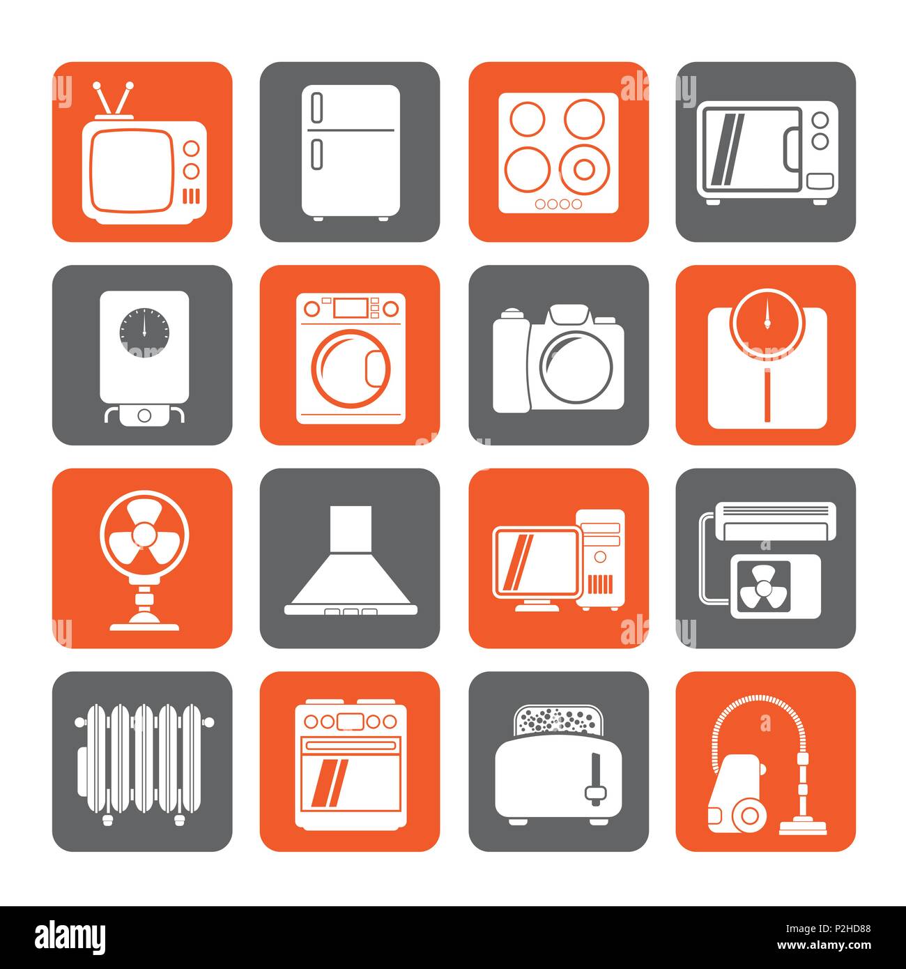 Silhouette home appliances and electronics icons - vector icon set Stock Vector