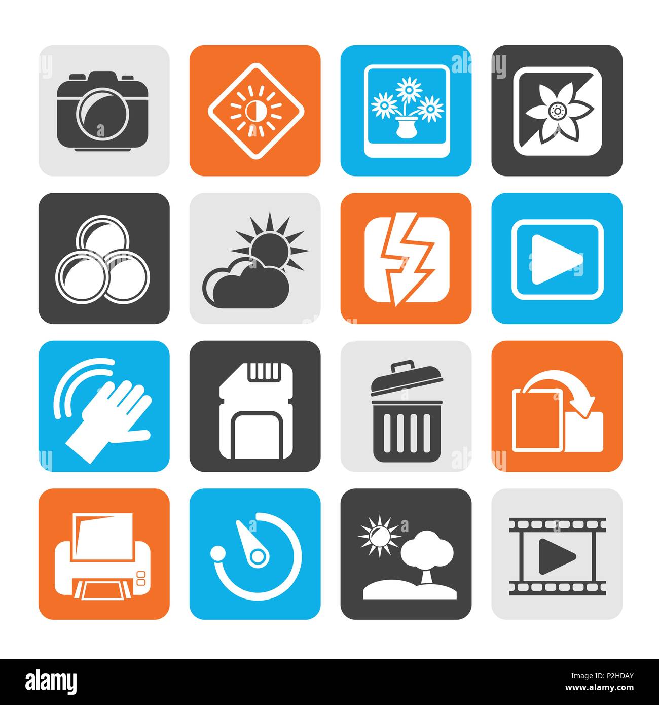 Silhouette Photography and Camera Function Icons  - vector icon set Stock Vector