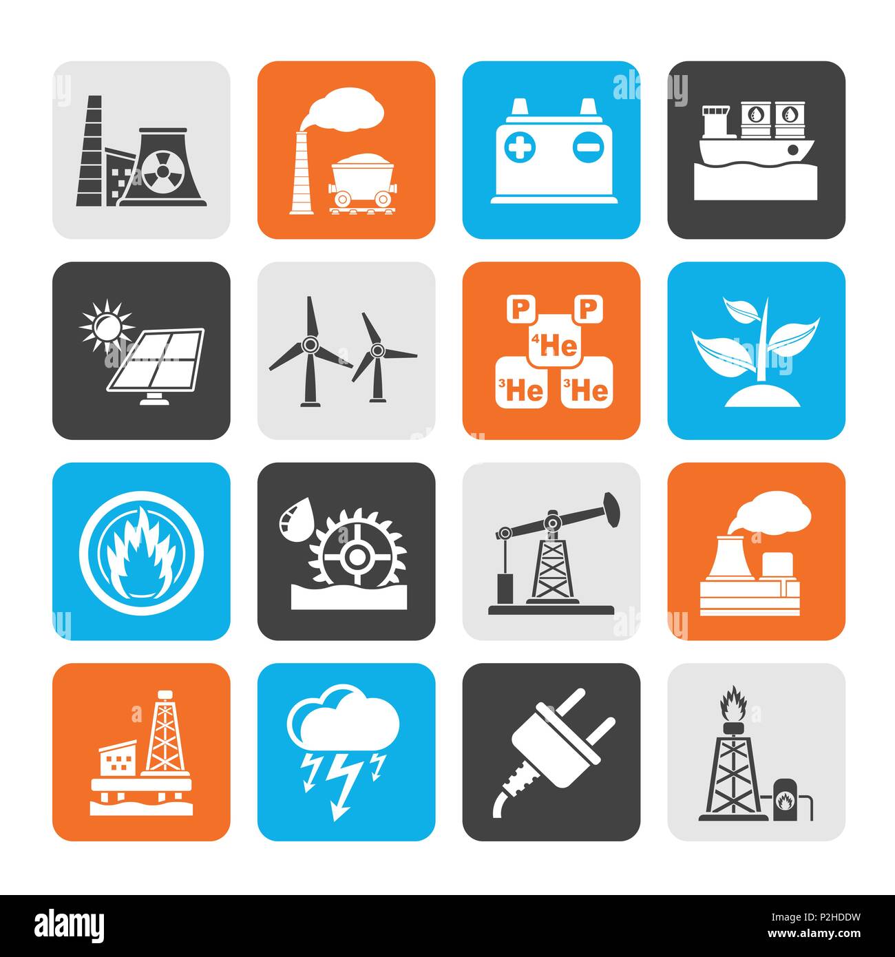 Silhouette Electricity And Energy Source Icons - Vector Icon Set Stock 