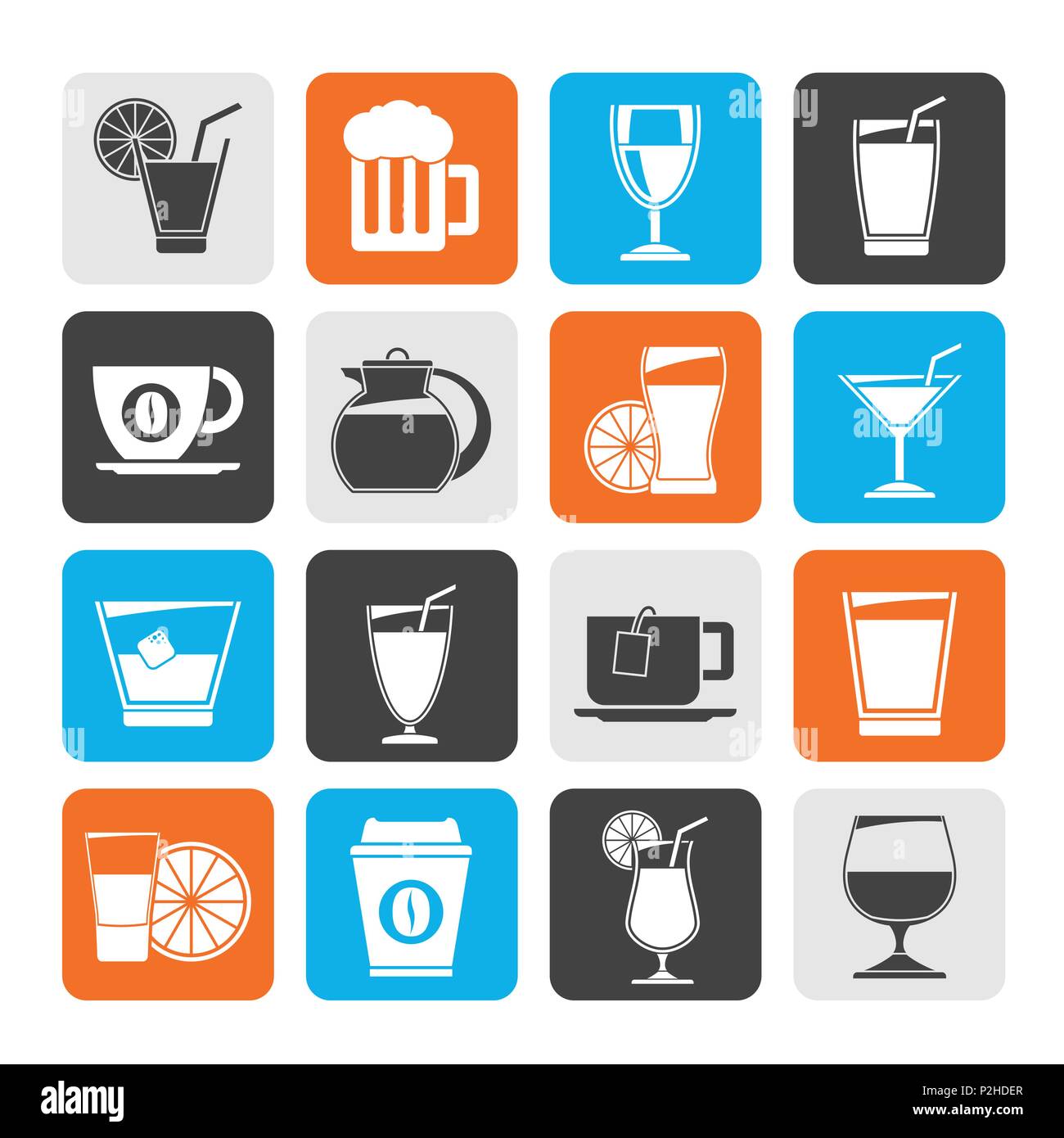 Silhouette drinks and beverages icons - vector icon set Stock Vector