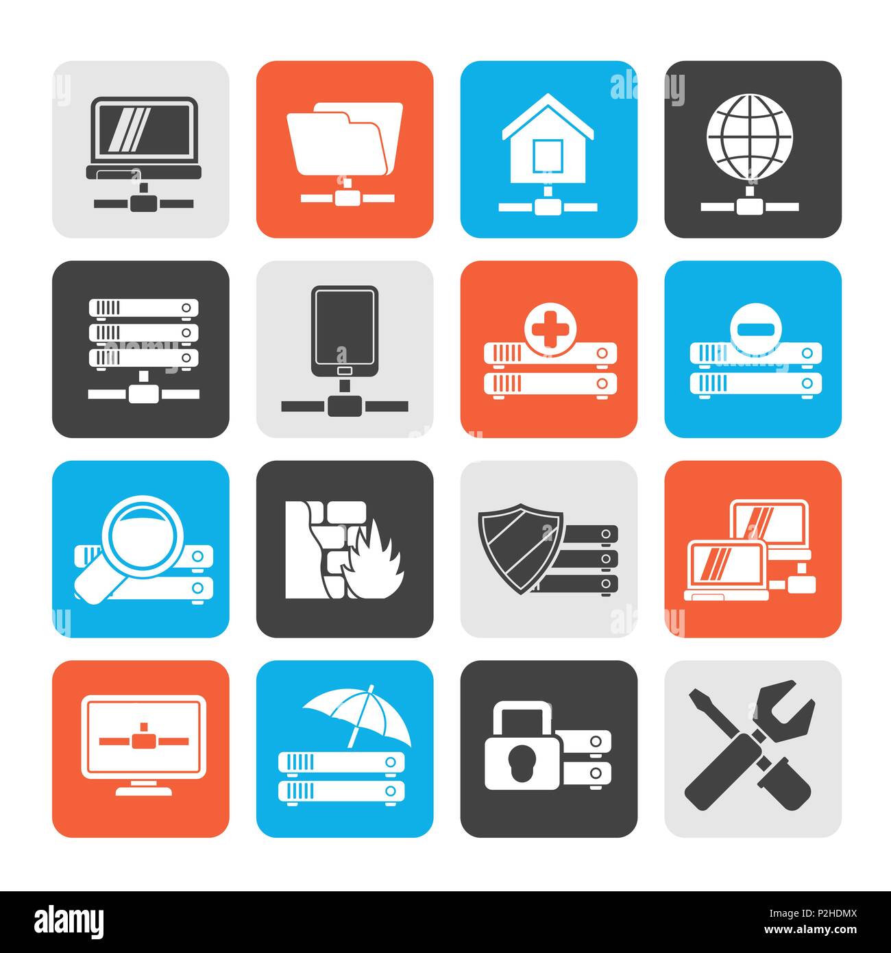 Silhouette server, hosting and internet icons - vector icon set Stock Vector