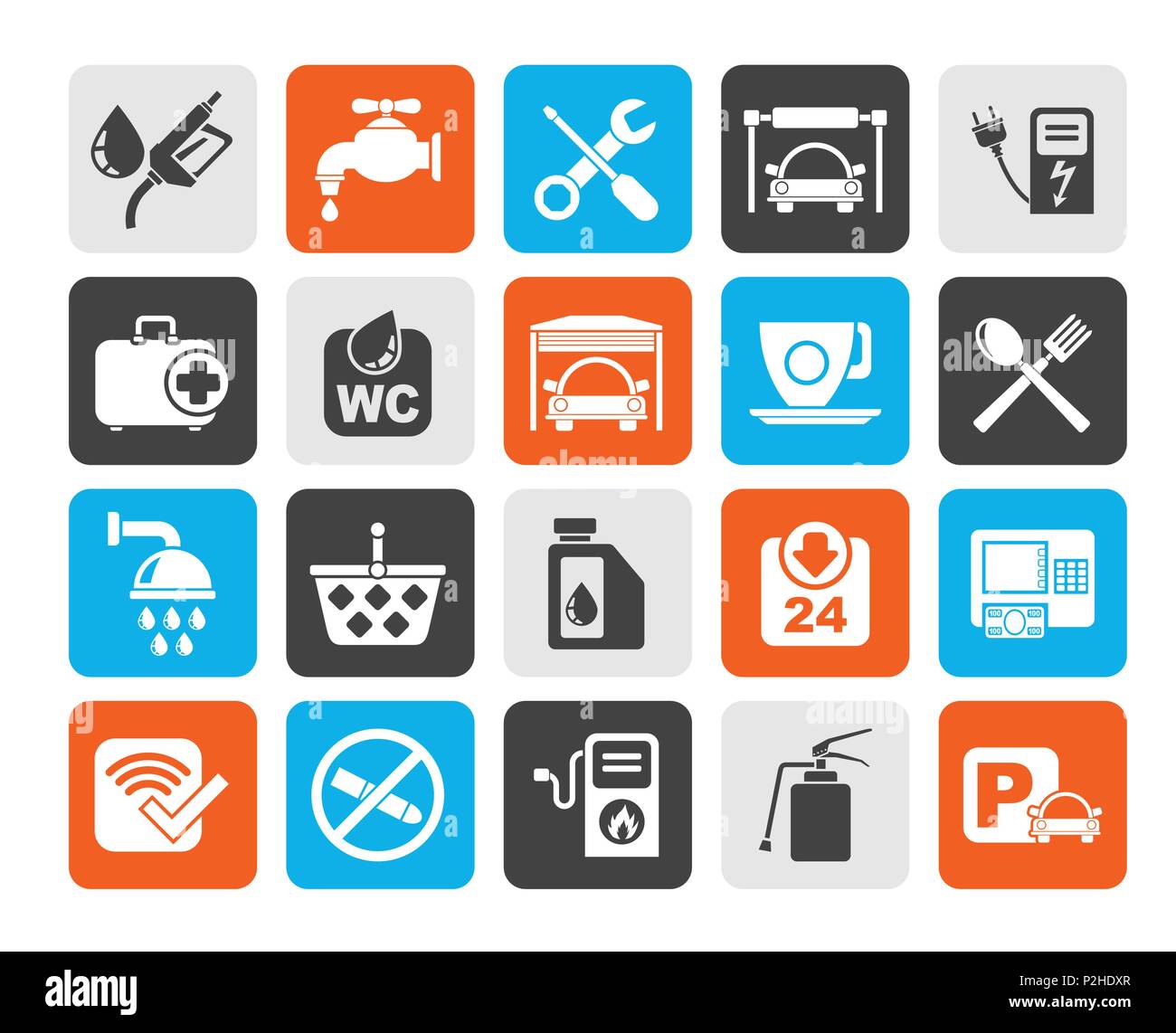 Silhouette petrol station icons - vector icon set Stock Vector