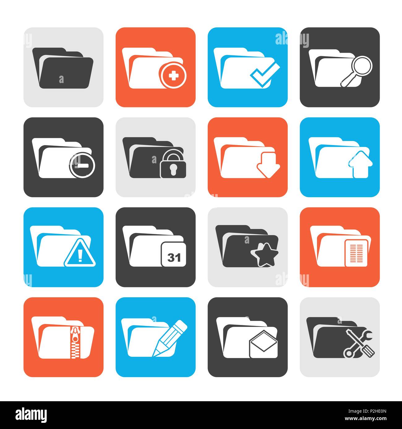 Silhouette Different kind of folder icons - vector icon set Stock ...