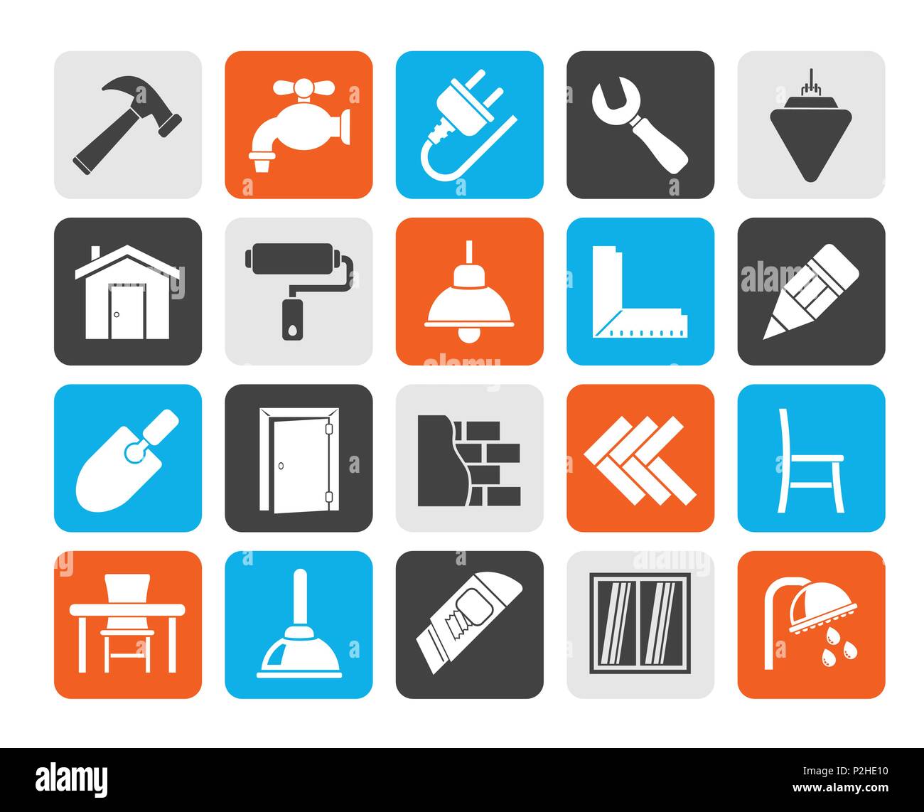 Silhouette Building and home renovation icons vector icon set Stock