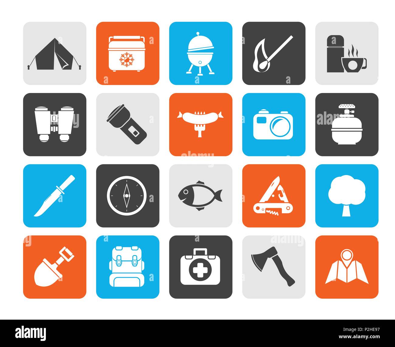 Silhouette Camping, travel and Tourism icons - vector icon set Stock ...