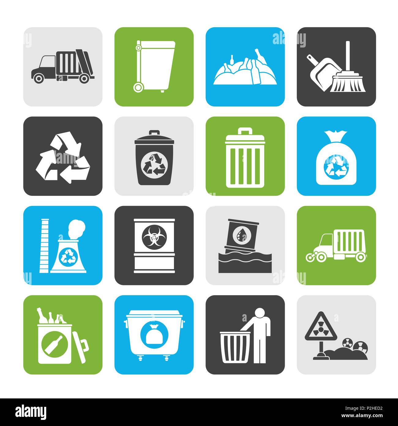 Silhouette Garbage, cleaning and rubbish icons - vector icon set Stock Vector