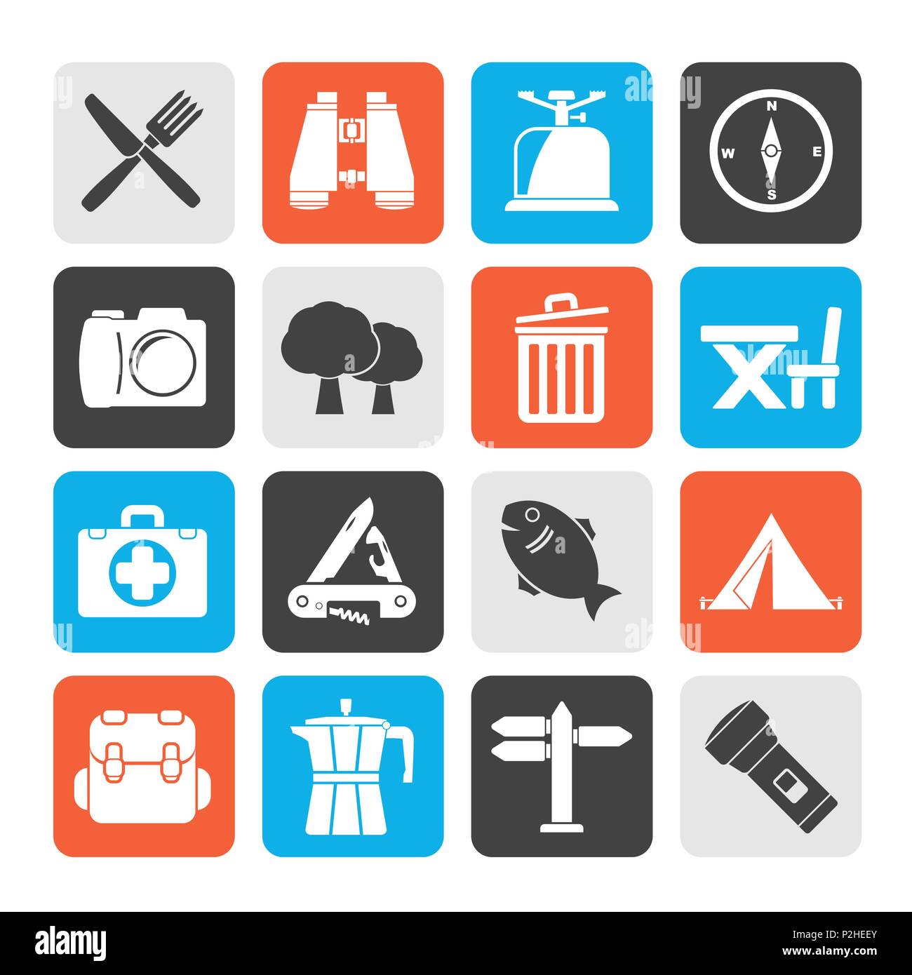 Silhouette Camping, tourism and travel icons - vector icon set Stock ...