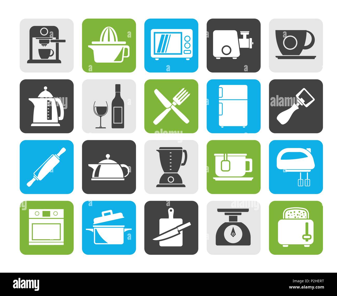 Silhouette Kitchenware objects and equipment icons - vector icon set ...