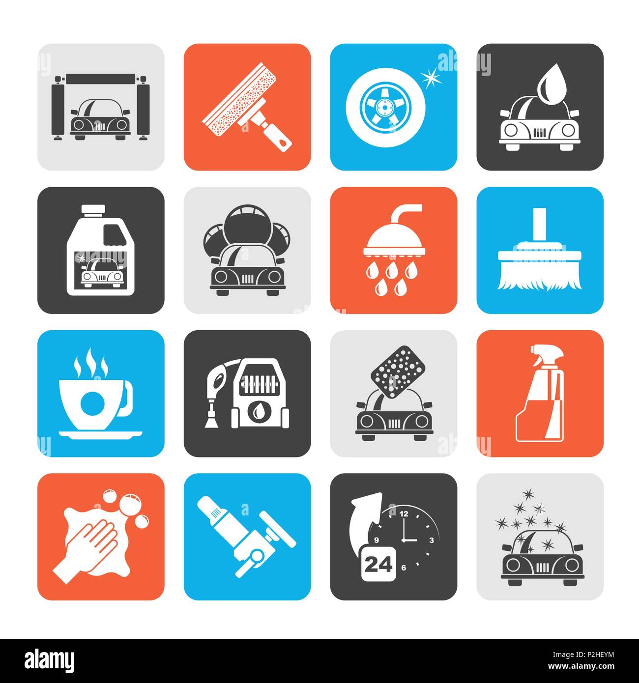 Silhouette professional car wash objects and icons - vector icon set ...