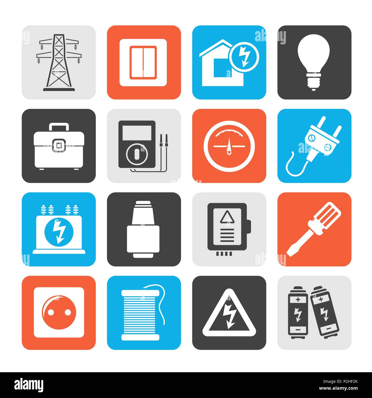 Silhouette power, energy and electricity icons - vector icon set Stock ...
