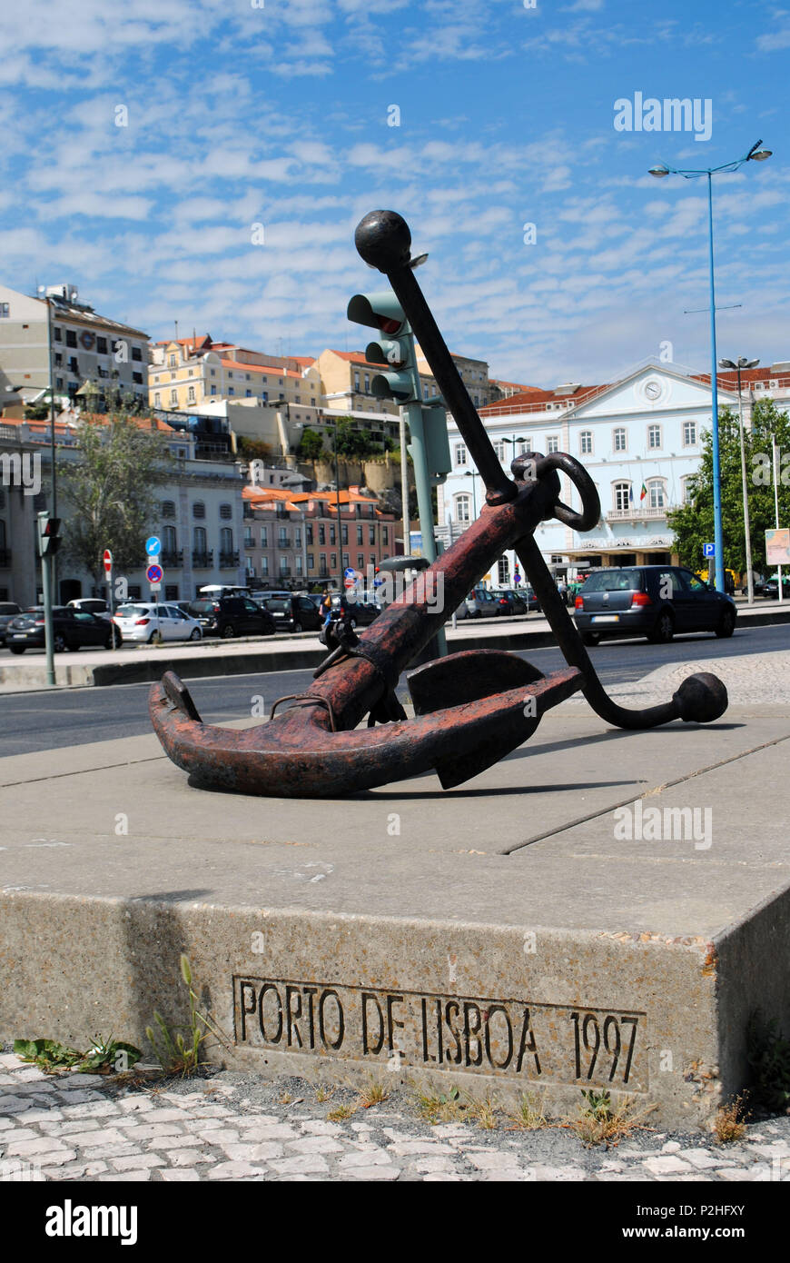 An anchor monument at the port of Lisbon, Portugal. Stock Photo