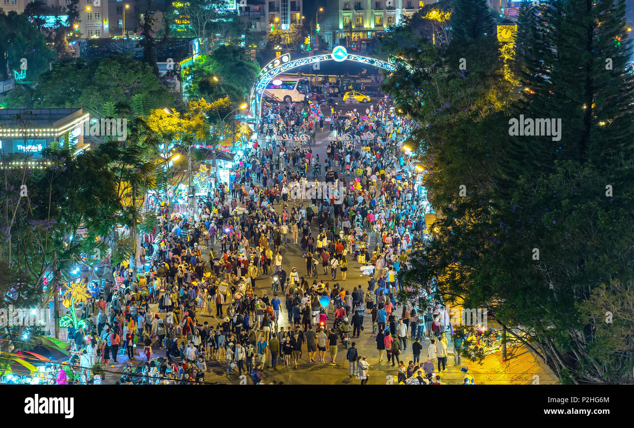 Da Lat Market night skyline night view with lights attracts thousands