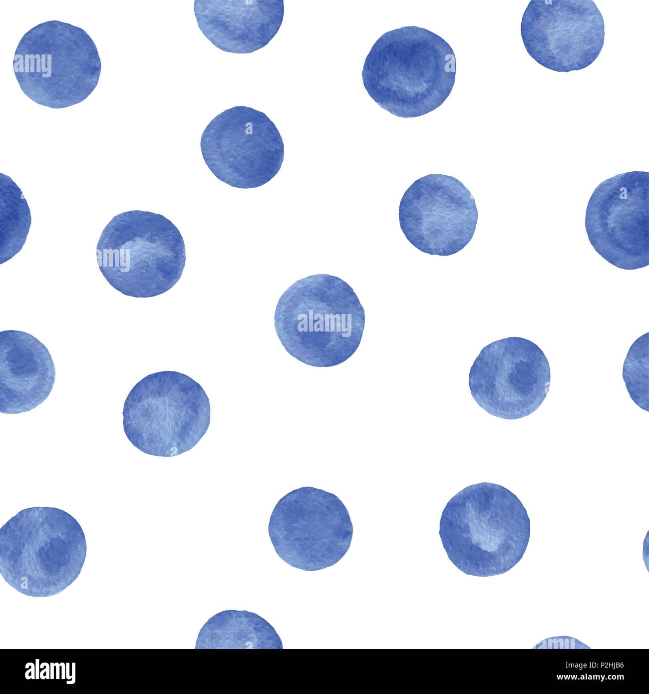 Vector hand painted blue circles seamless pattern on the white background. Stock Vector