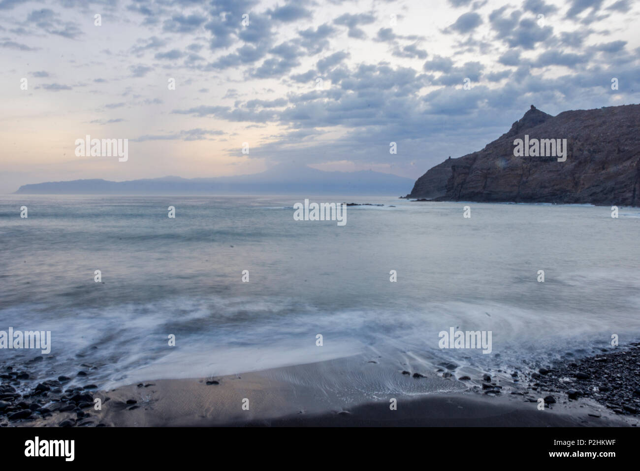 Beach Playa De Caleta In Twilight With The View To Teide And
