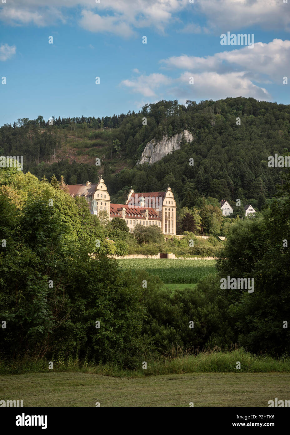 View towards Beuron Monastry, Sigmaringen, Swabian Alb, Baden-Wuerttemberg, Germany Stock Photo