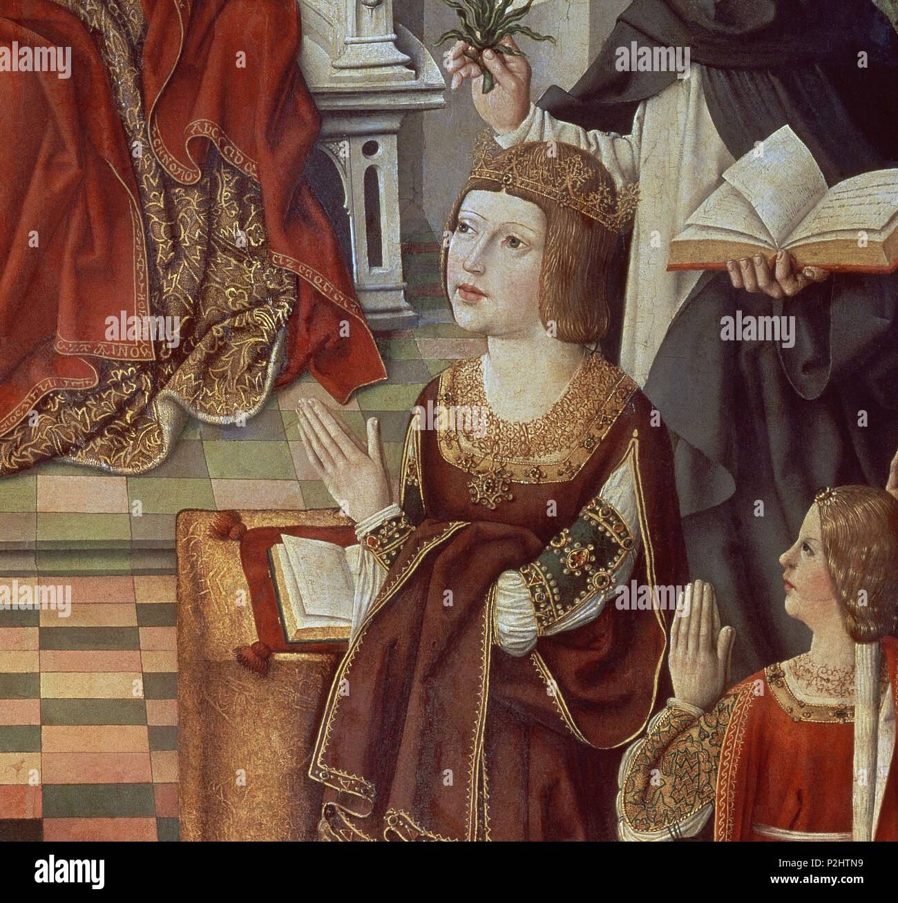 'The Virgin of the Catholic Kings' (detail), 1491-1493, Panel, P01260. Author: Maestro de la Virgen de los Reyes Católicos (15th cent.). Location: MUSEO DEL PRADO-PINTURA, MADRID, SPAIN. Stock Photo