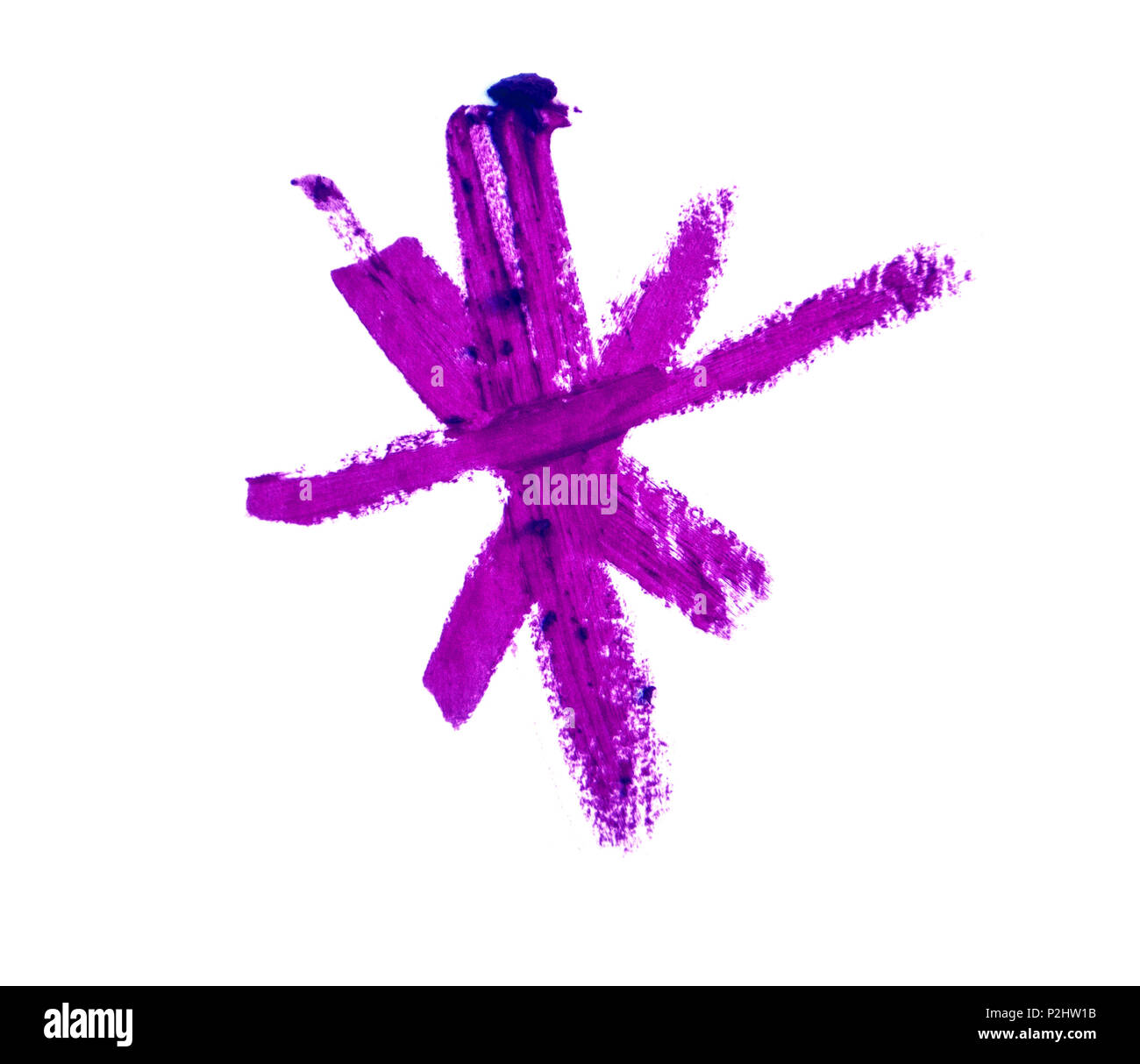 Violet lipstick strokes isolated on white background. Stock Photo