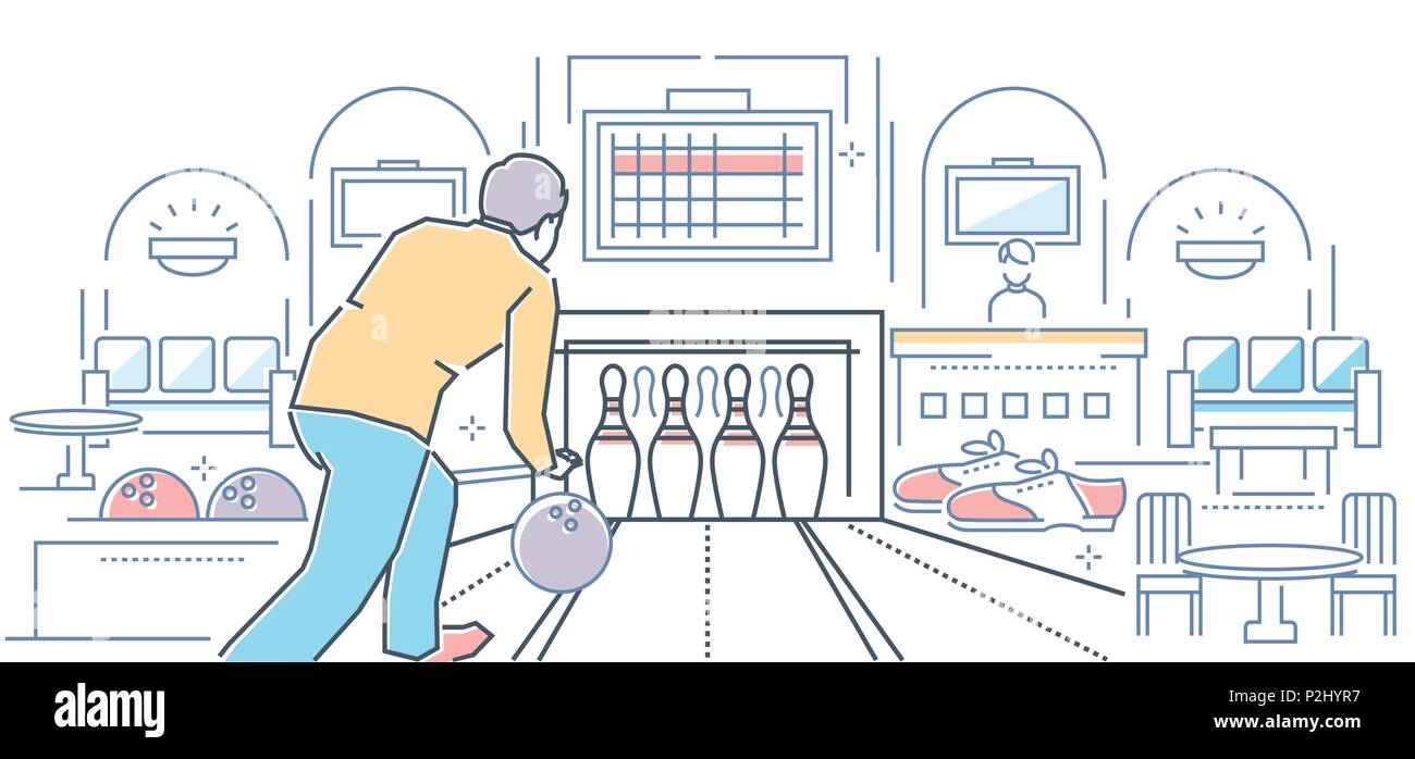 Bowling - modern line design style colorful illustration Stock Vector