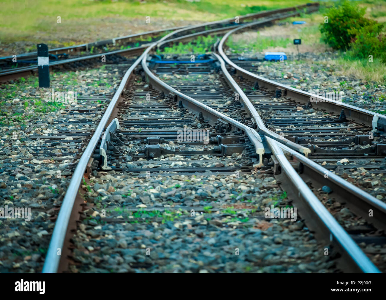 The rails of the old styling. View of a small railway junction ...