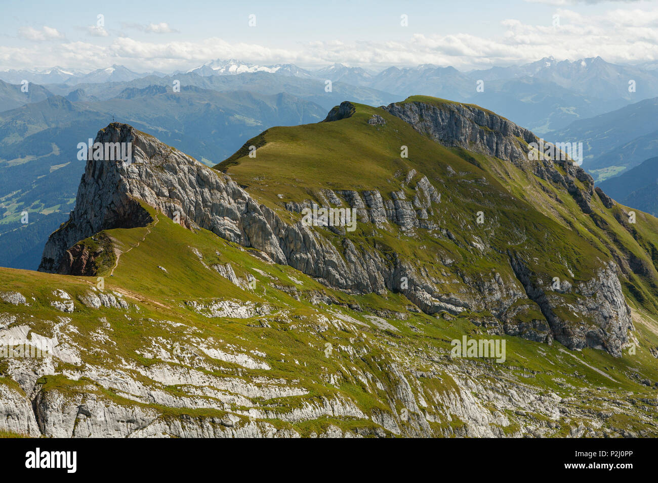 Sagzahn and vorderes Sonnwendjoch, Rofan mountains near Maurach, Schwaz, Tyrol, Austria, Europe Stock Photo