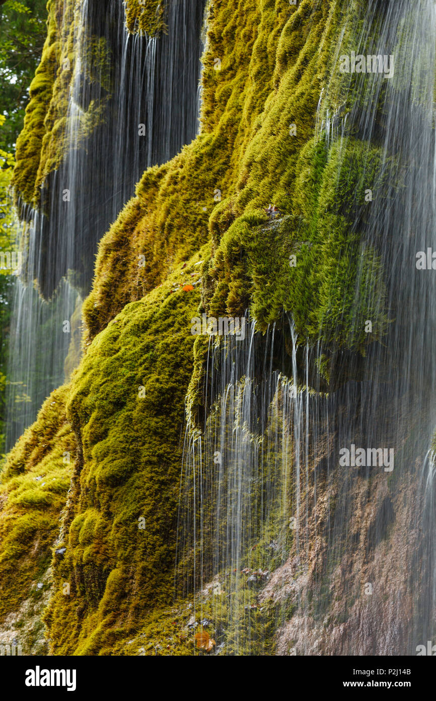 Schlererfaelle waterfall with moss, gorge of the Ammer river, near Saulgrub, district Garmisch-Partenkirchen, Bavarian alpine fo Stock Photo