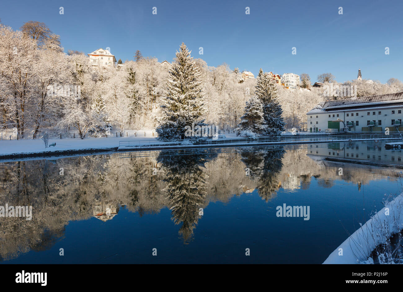 Pullach along the high bank of the Isar river valley, winter, Pullach im Isartal, south of Munich, Upper Bavaria, Bavaria, Germa Stock Photo
