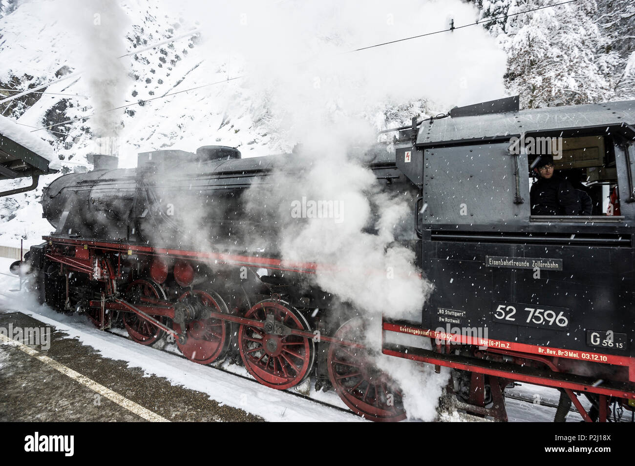 historic steam engine, Triberg, Black Forest, Baden-Wuerttemberg, Germany Stock Photo