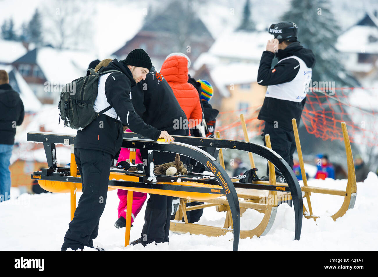 traditional sled race, Waldau, Titisee-Neustadt, Black Forest, Baden-Wuerttemberg, Germany Stock Photo