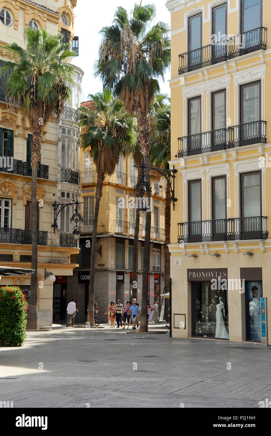 Street with palm trees in the pedestrians area in Malaga, Andalusia, Spain Stock Photo