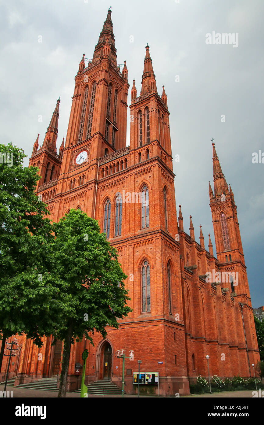 Market Church on Schlossplatz square in Wiesbaden, Hesse, Germany. It was built between 1853 and 1862. Stock Photo