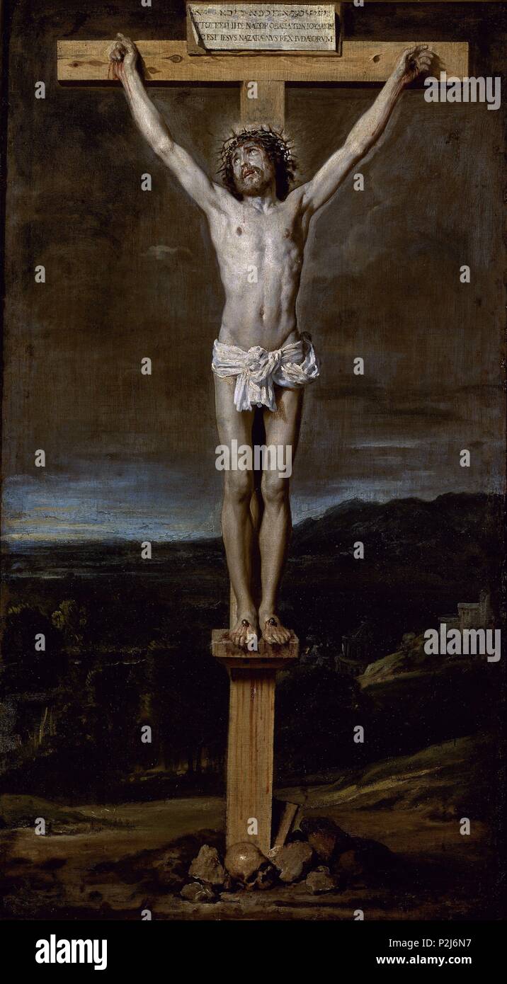 Christ on the Cross', 1631, Spanish Baroque, Oil on canvas, 100 cm x 57 cm,  P02903. Author: Diego Velázquez (1599-1660). Location: MUSEO DEL PRADO-PINTURA,  MADRID, SPAIN Stock Photo - Alamy
