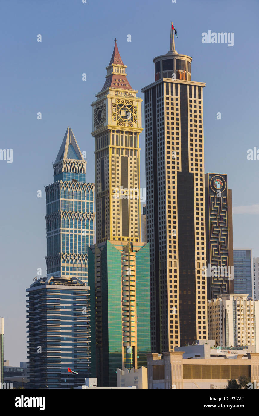 Skyscrapers on Sheikh Zayed Road, Dubai, Unites Arab Emirates, UAE Stock Photo