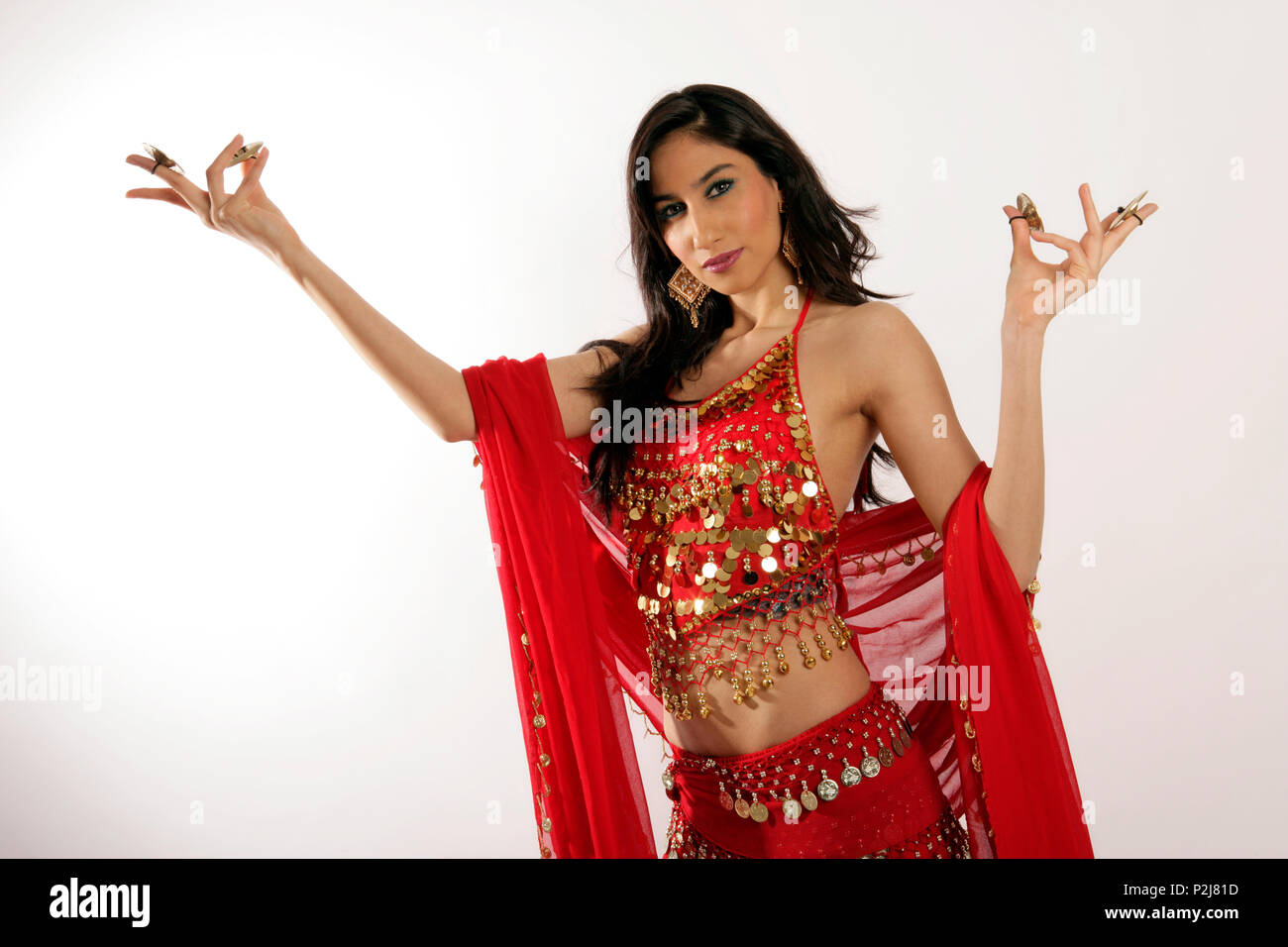 Turkish belly dancer with finger cymbals. fitness, exercise, scheherezade Stock Photo