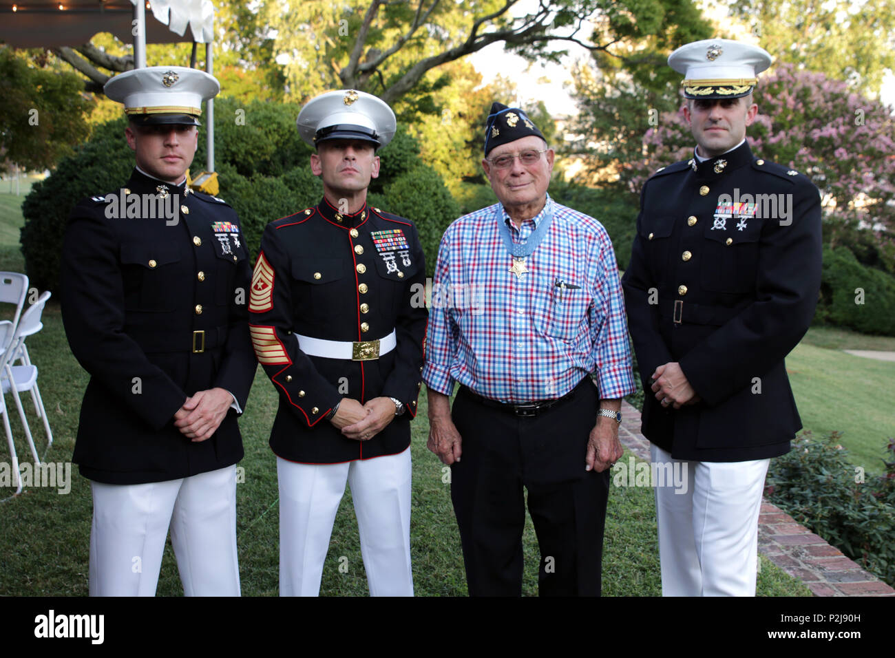 Marines from Baltimore's Marine Corps Recruiting Station joined a  fundraising event for the Gold Star Family Memorial in Annapolis, Maryland,  on September 8. Medal of Honor recipient Hershel Woody Williams and other