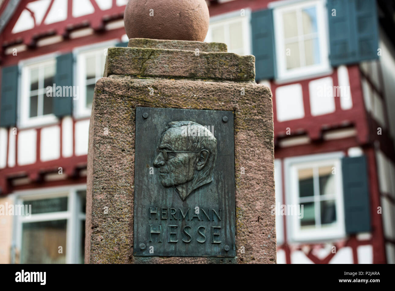 Hermann Hesse sculpture, Calw, Black Forest, Baden-Wuerttemberg, Germany Stock Photo