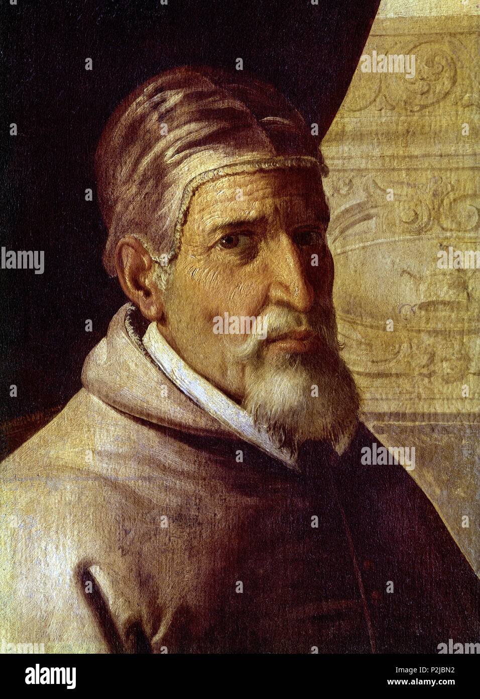 Saint Bruno and Urban II' (detail), c. 1630-1635, Oil on canvas. Author: Francisco de Zurbaran (c. 1598-1664). Location: MUSEO DE BELLAS ARTES-CONVENTO DE LA MERCED CALZAD, SEVILLA, SEVILLE, SPAIN Stock Photo -