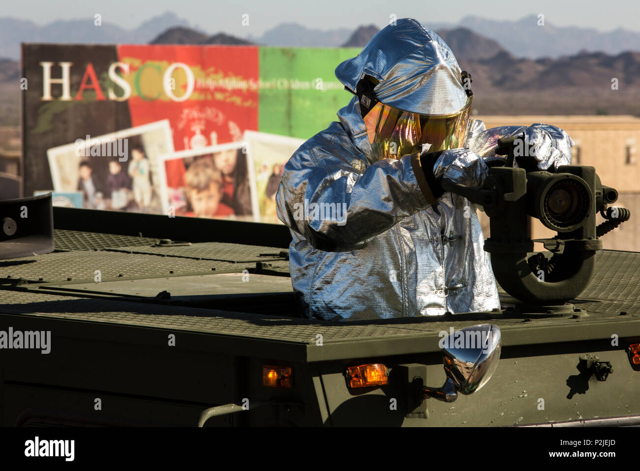 U S Marine Corps Lance Cpl Rodrigo Cruz Vera An Aircraft Rescue And Fire Fighter Specialist With Marine Wing Support Squadron 372 Controls A Turret From A P19a Truck During An Aircraft Salvage