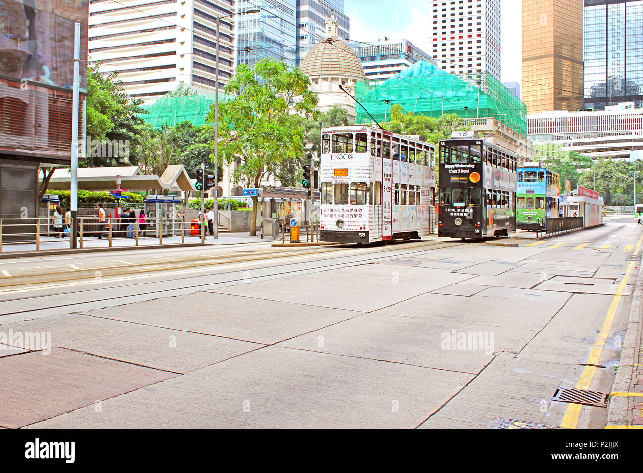 HONG KONG - MAY 15, 2014: Unidentified people are using trams in Hong ...