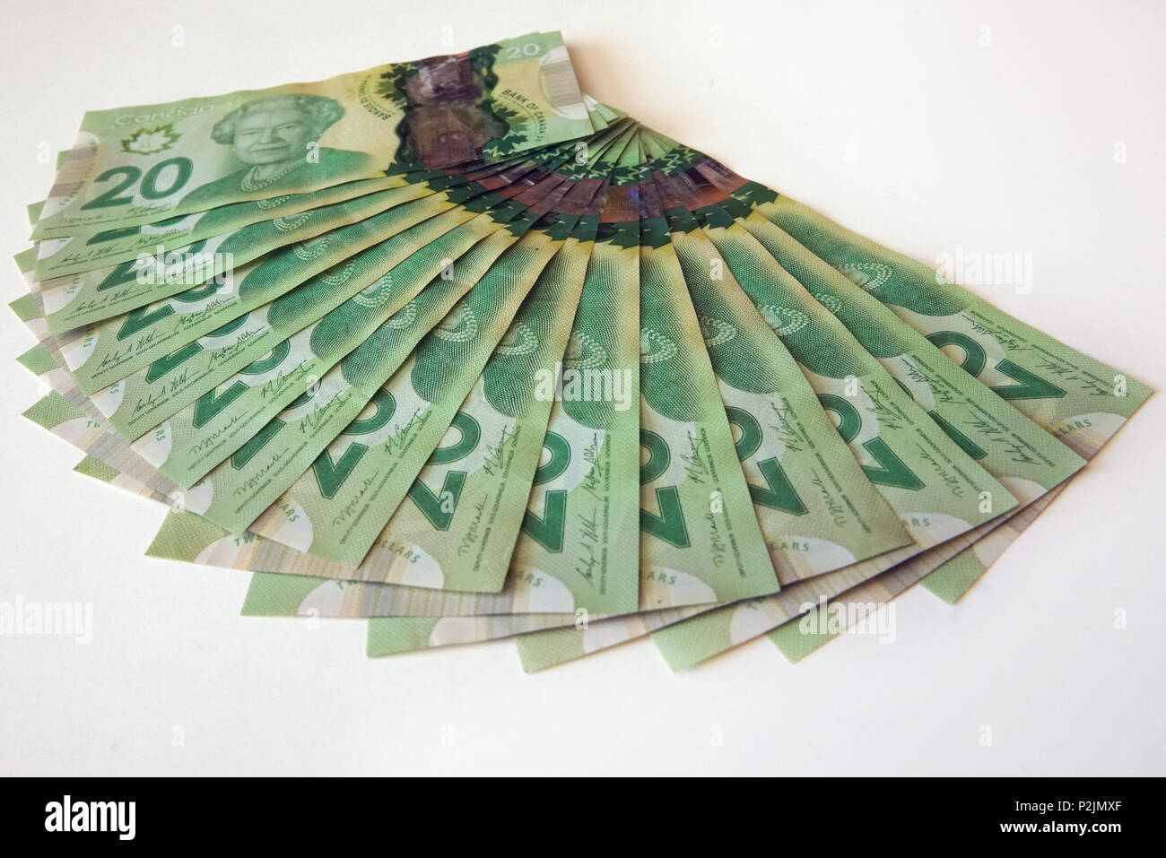 Montreal,Canada,15 June 2018.Display of 20 dollar bills of Canadian currency.Credit:Mario Beauregard/Alamy Live News Stock Photo