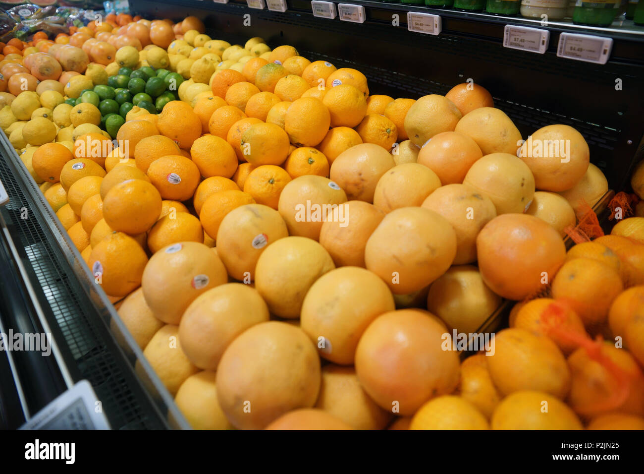 Montreal,Canada,6 June 2018.Display of citrus fruit in a supermarket