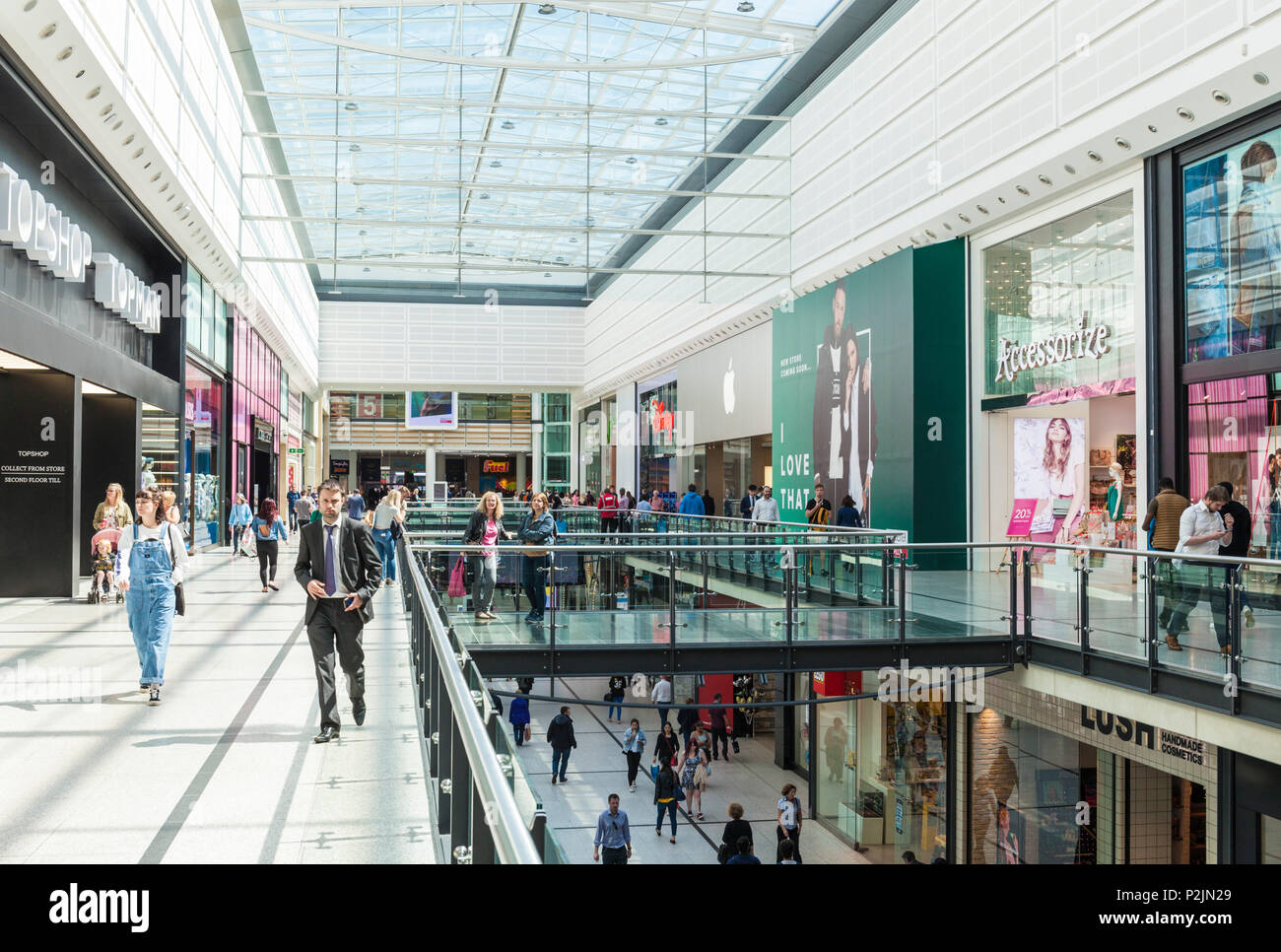 England Manchester England greater Manchester City centre city center manchester arndale centre inside interior shops and shoppers shopping manchester Stock Photo